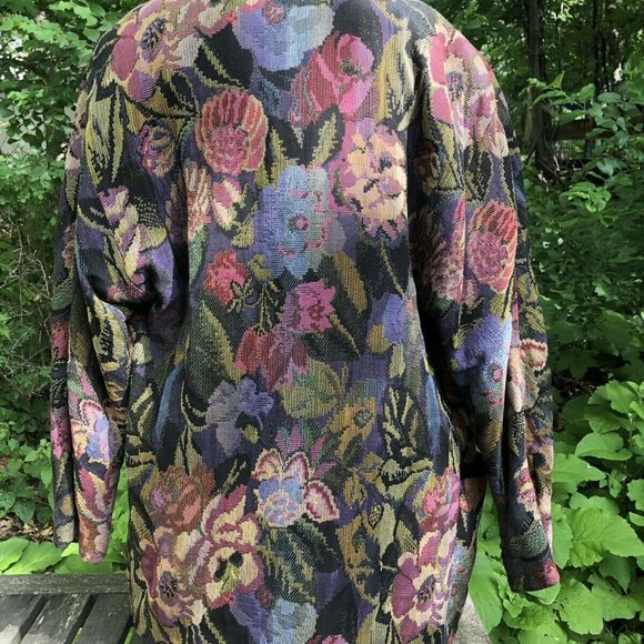 Vtg Oversized Floral Tapestry Blazer Women's 6 Coat Velvet Collar 90's 80's - Picture 5 of 8